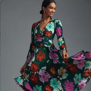 Pleated V-Neck Dress by Anthropologie